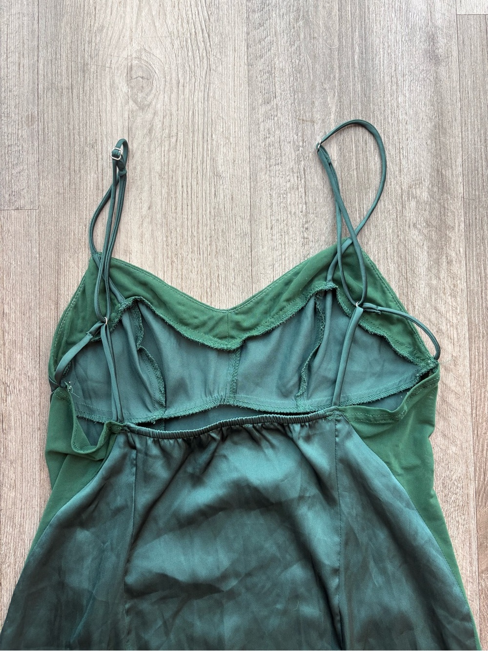 Free People Intimately Emerald Green Satin Mesh Maxi Dress XS - Picture 4 of 7